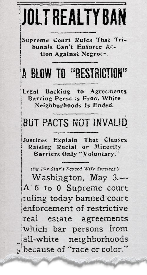 May 3, 1948, Kansas City Star Headline embodies an equivocal view of the Shelley v. Kraemer decision, which made racially restrictive covenants unenforceable in court